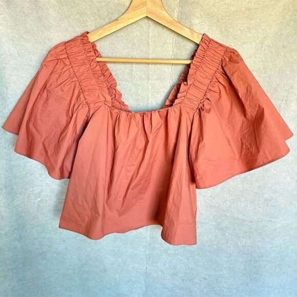 Karlie Tops - Karlie Women's Orange Cropped Puff Sleeve Blouse Size S